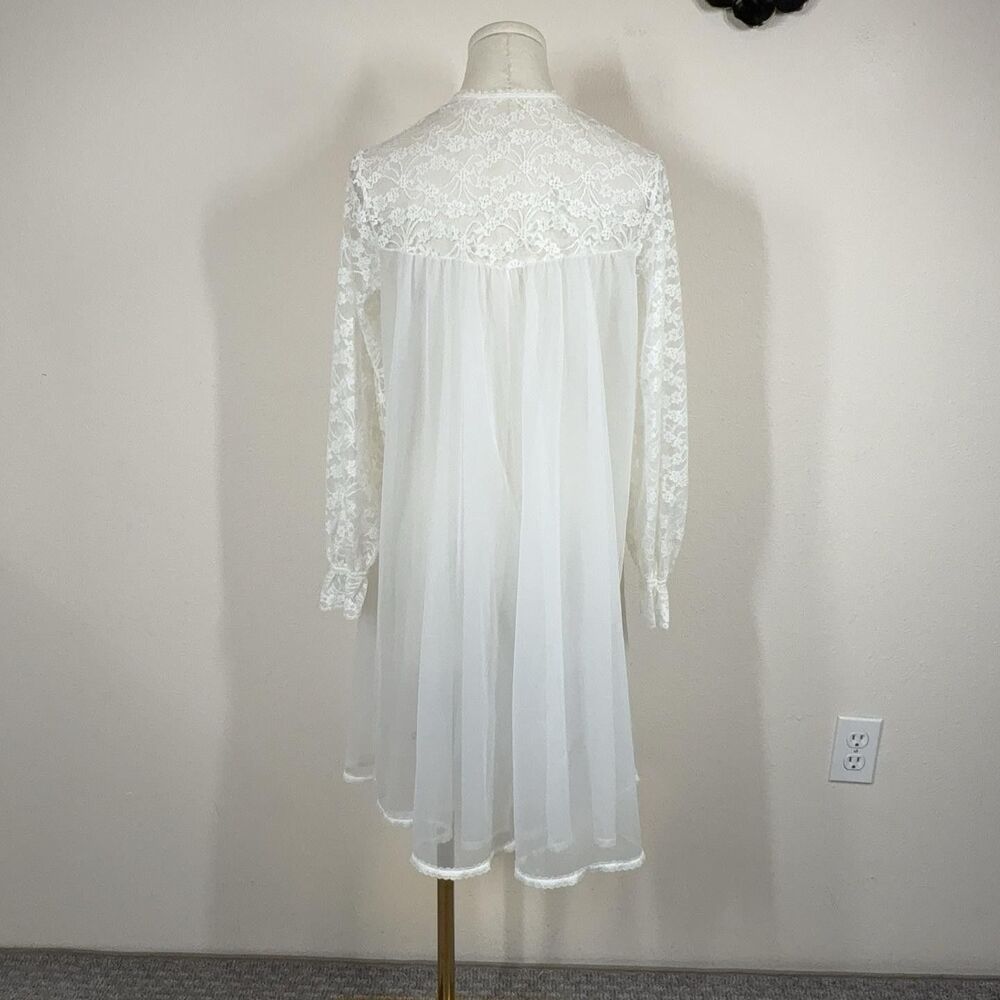 Vintage Vanity Fair Robe Womens Small White Sheer Lace Chiffon Retro Babydoll
